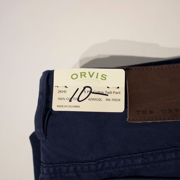 NWT Orvis 5-Pocket 100% Cotton Twill Pant Jeans Straight Leg Navy Blue Men 42x32 - Picture 6 of 9